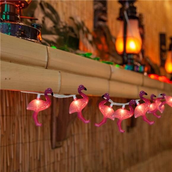 SUNSGNE Pink Flamingo Outdoor String Lights Party Lights, Summer Patio String - Picture 7 of 8